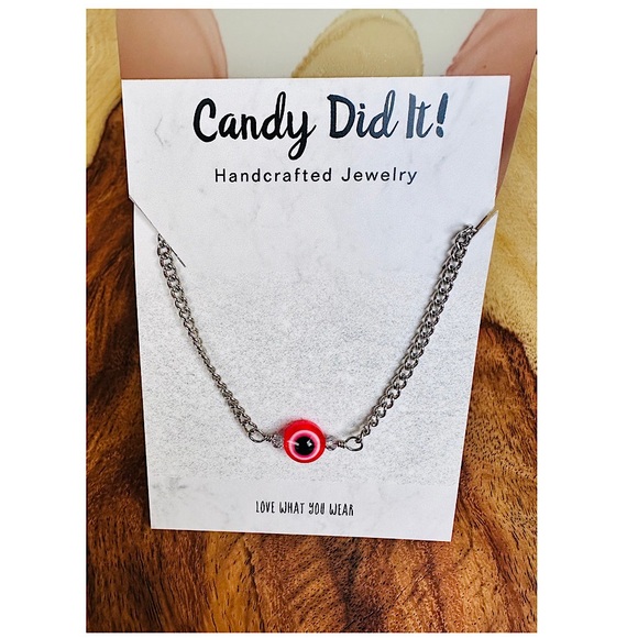NWT Handmade Candy Did It! Red Double Sided Eye Of Protection Necklace - Picture 3 of 4